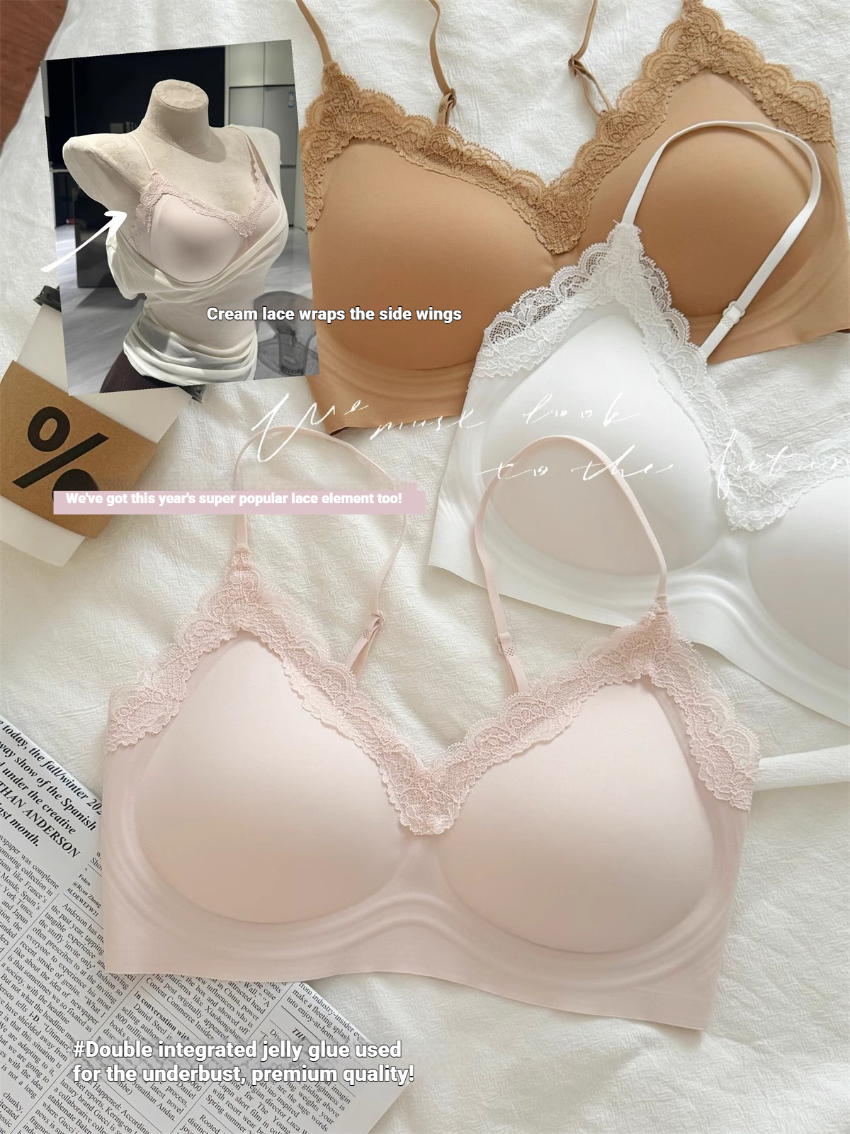 French Style Lace Bralette Fem - Bralette Wireless Soft บทวิจารณ์และราคา
