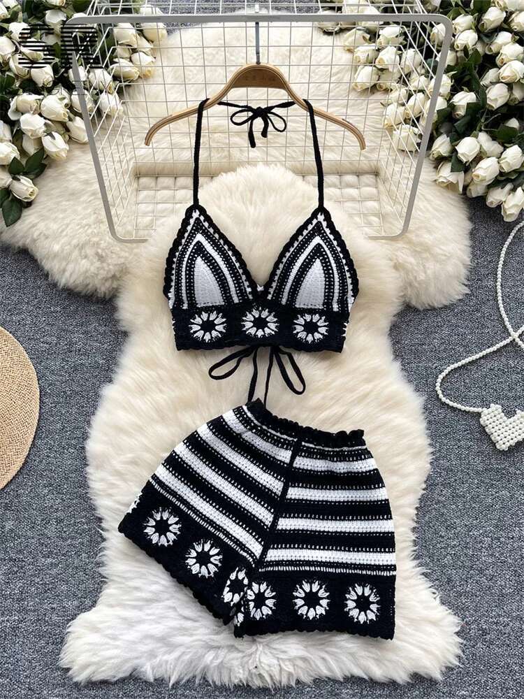 Beach Vacation Knit 2pcs Suits - Cami Top Lace บทวิจารณ์และราคา