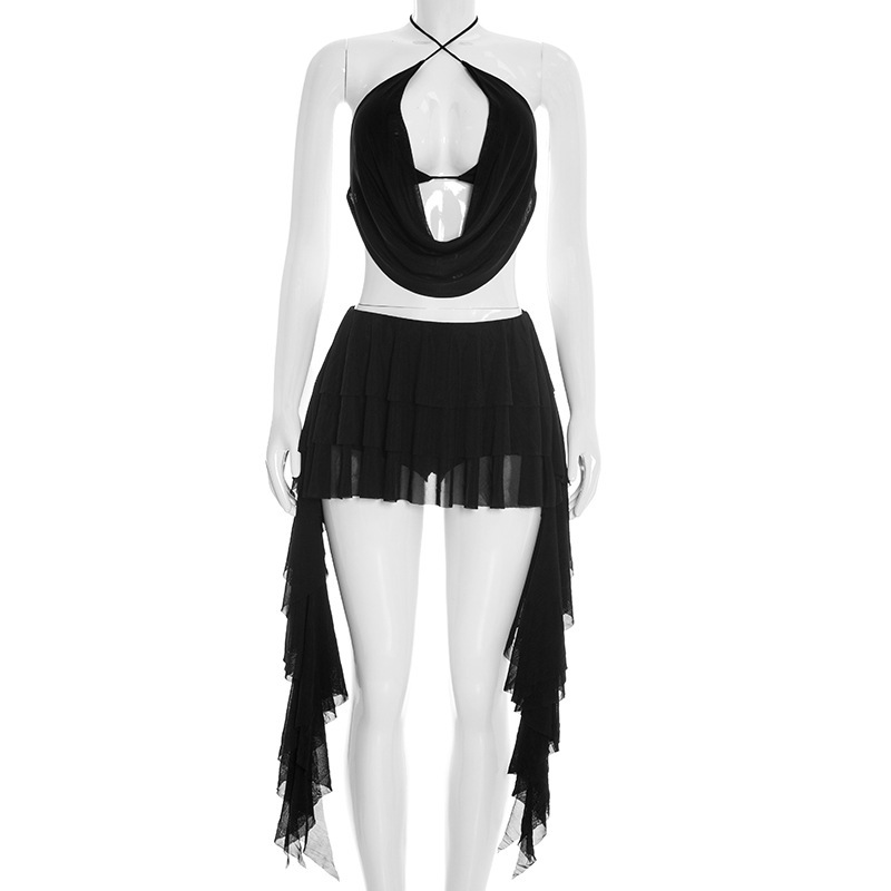 Women Sexy Solid Mesh 2 Piece  - Cami Top Lace บทวิจารณ์และราคา