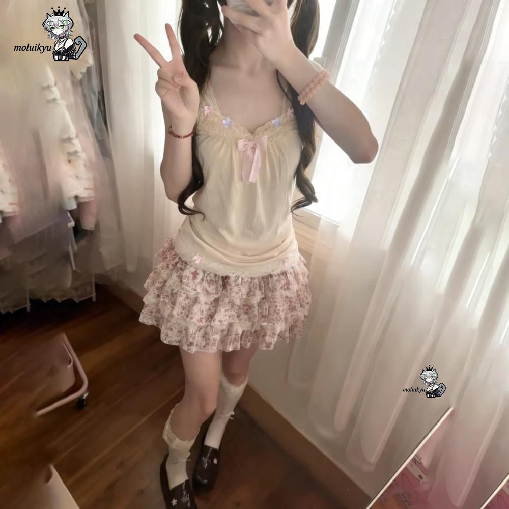 Women Y2K 2Pcs Outfit Set Lace - Cami Top Lace บทวิจารณ์และราคา