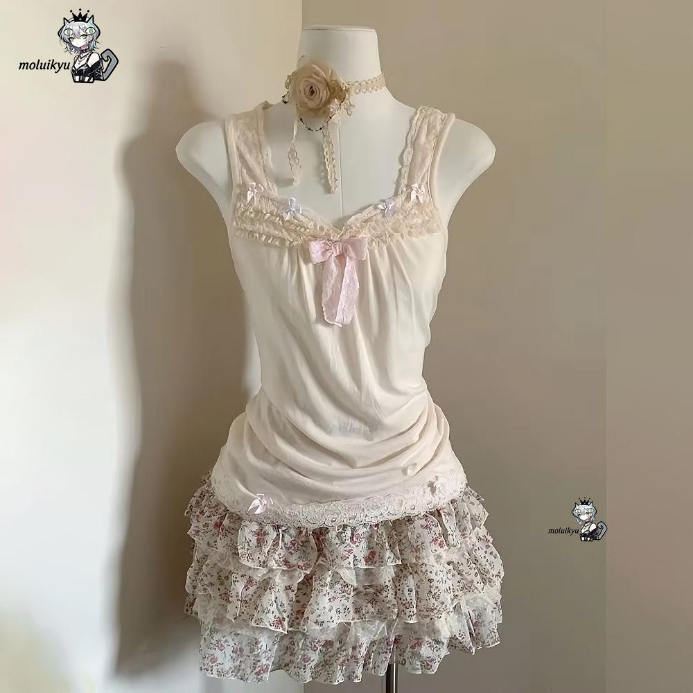 Women Y2K 2Pcs Outfit Set Lace - Cami Top Lace บทวิจารณ์และราคา