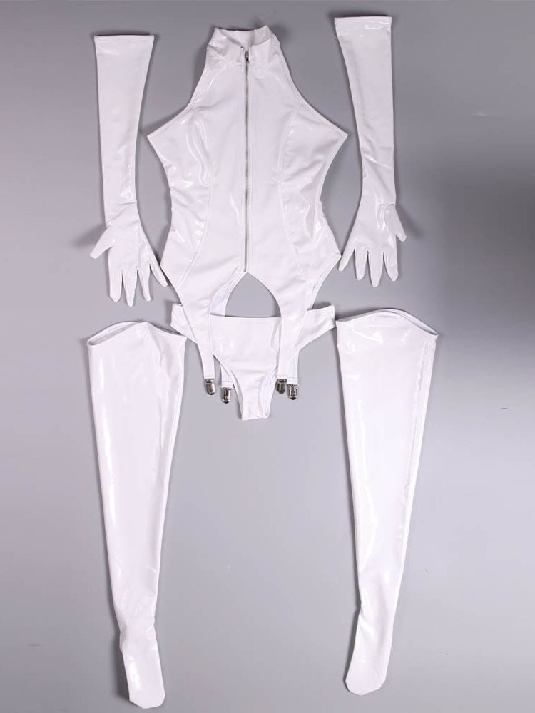 4PCS/SET Wet Look PVC Catsuit  - Garter Belt Set บทวิจารณ์และราคา