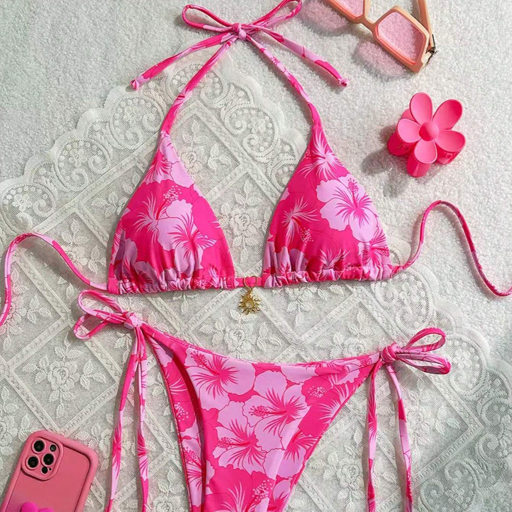 Women's Printed Vest Bikini+Th - Thong Bikini Women บทวิจารณ์และราคา