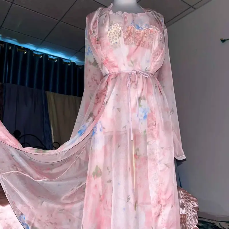 Pink Silk Printed See Through  - Robe Silk Women บทวิจารณ์และราคา