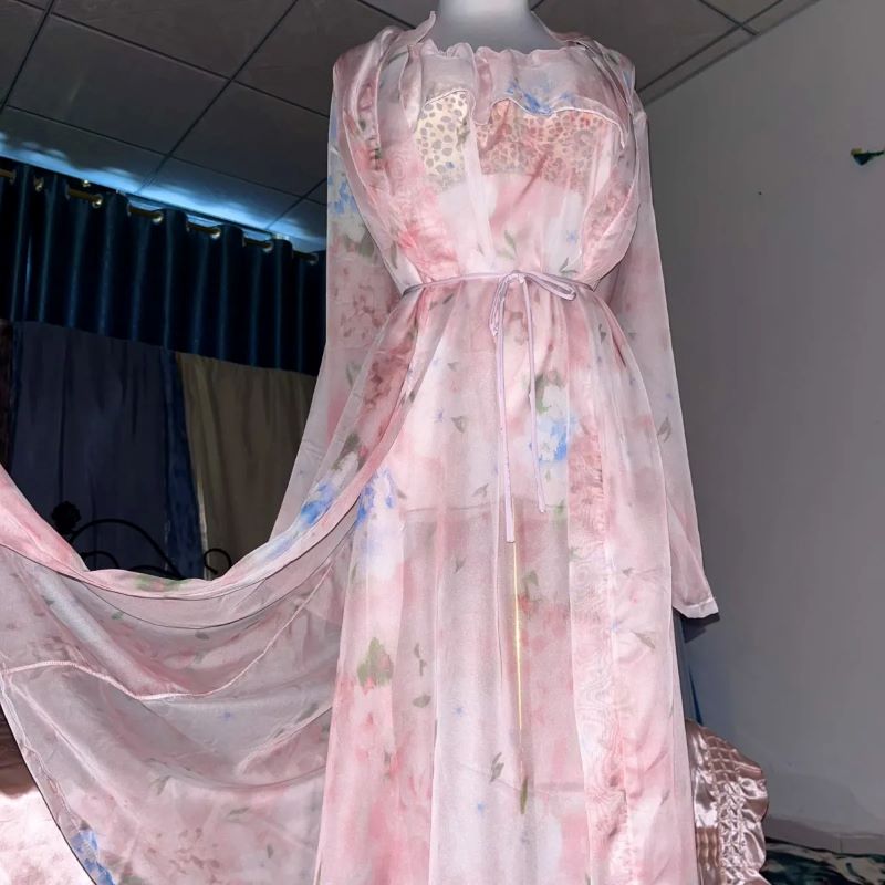 Pink Silk Printed See Through  - Robe Silk Women บทวิจารณ์และราคา