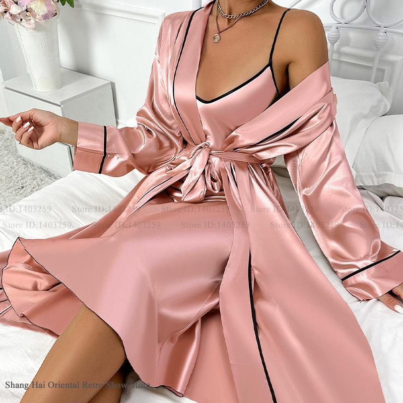 Sexy Long Twinset Robe Set Che - Robe Silk Women บทวิจารณ์และราคา