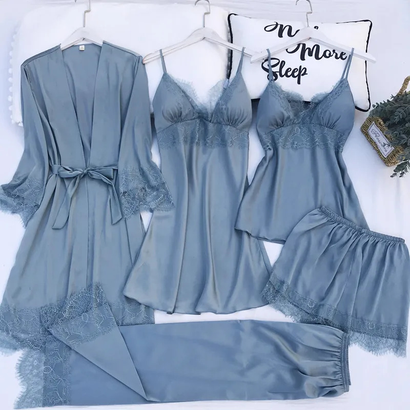 Pajamas Set Silk Satin Womens  - Robe Silk Women บทวิจารณ์และราคา