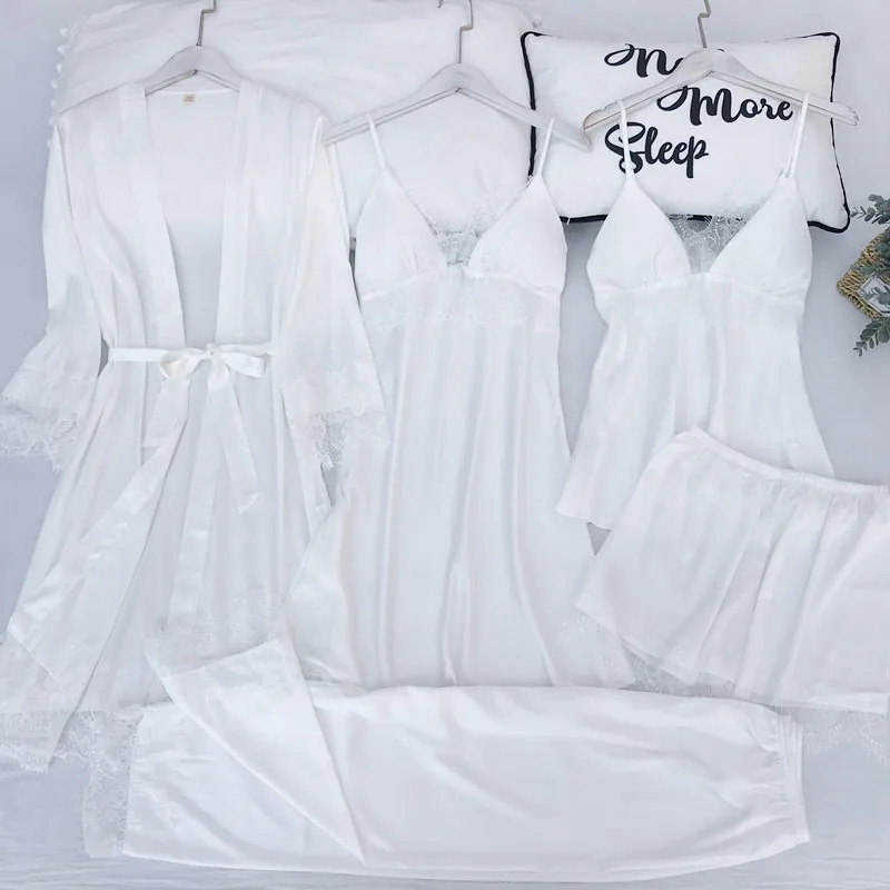 Pajamas Set Silk Satin Womens  - Robe Silk Women บทวิจารณ์และราคา