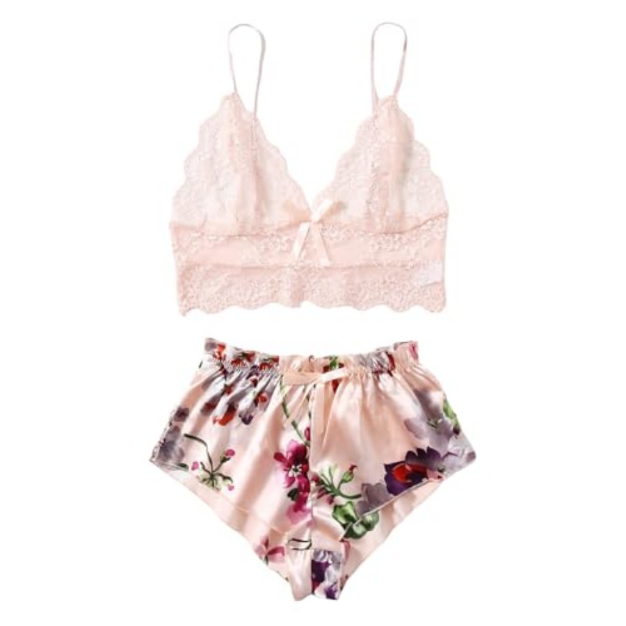 Women's 2 Pcs Lingerie Floral  - Cami Top Lace บทวิจารณ์และราคา