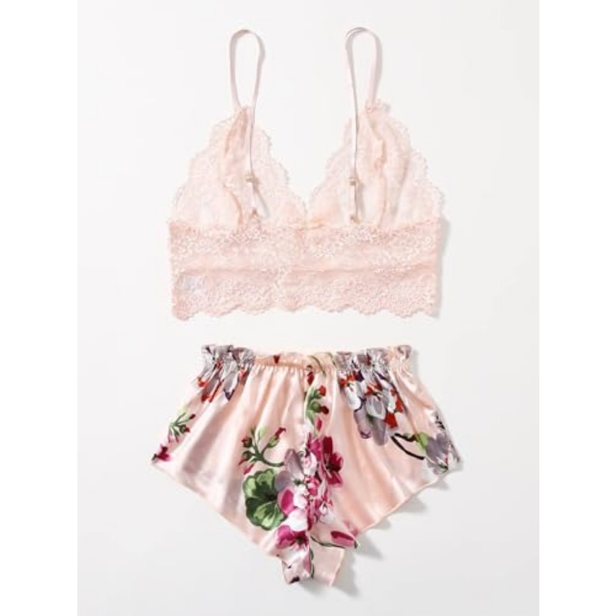 Women's 2 Pcs Lingerie Floral  - Cami Top Lace บทวิจารณ์และราคา